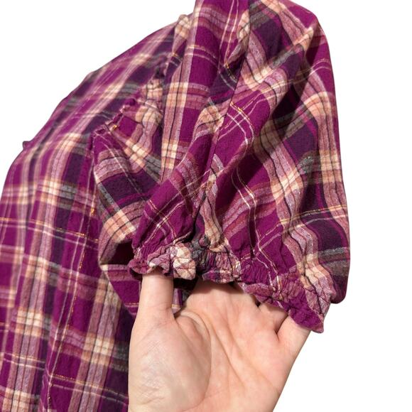 INC International Concepts Madison Plaid Puff-Sleeve Linen Blend Blouse XL - Picture 4 of 7